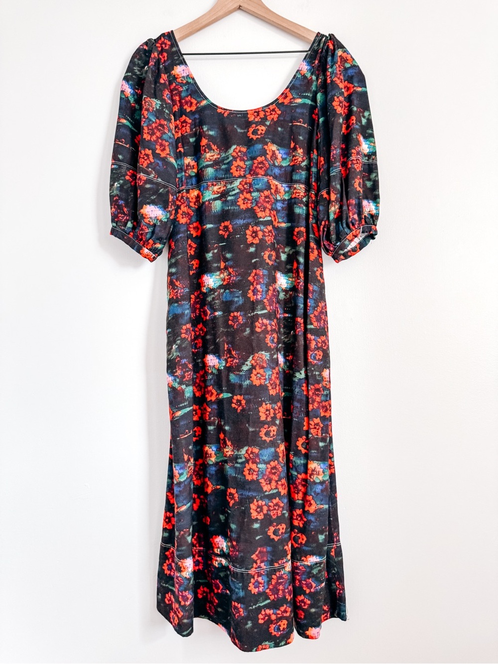 Rachel Comey Black Floral Puff Sleeve Midi Dress Rayon Size 0